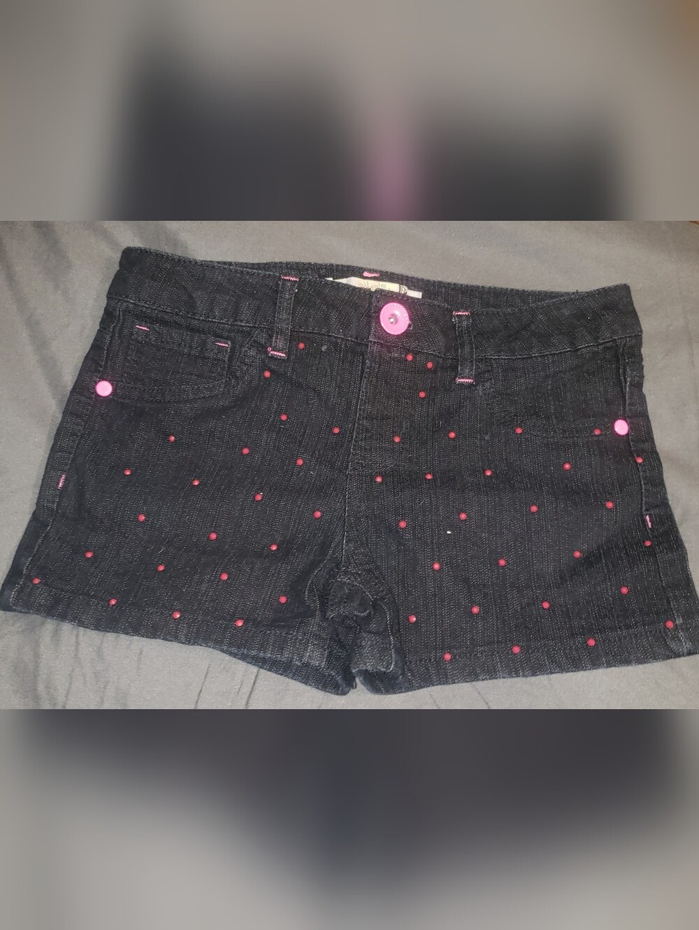 Squeeze Black Denim Girl's Size 10 Shorts with Pink Stud Accents